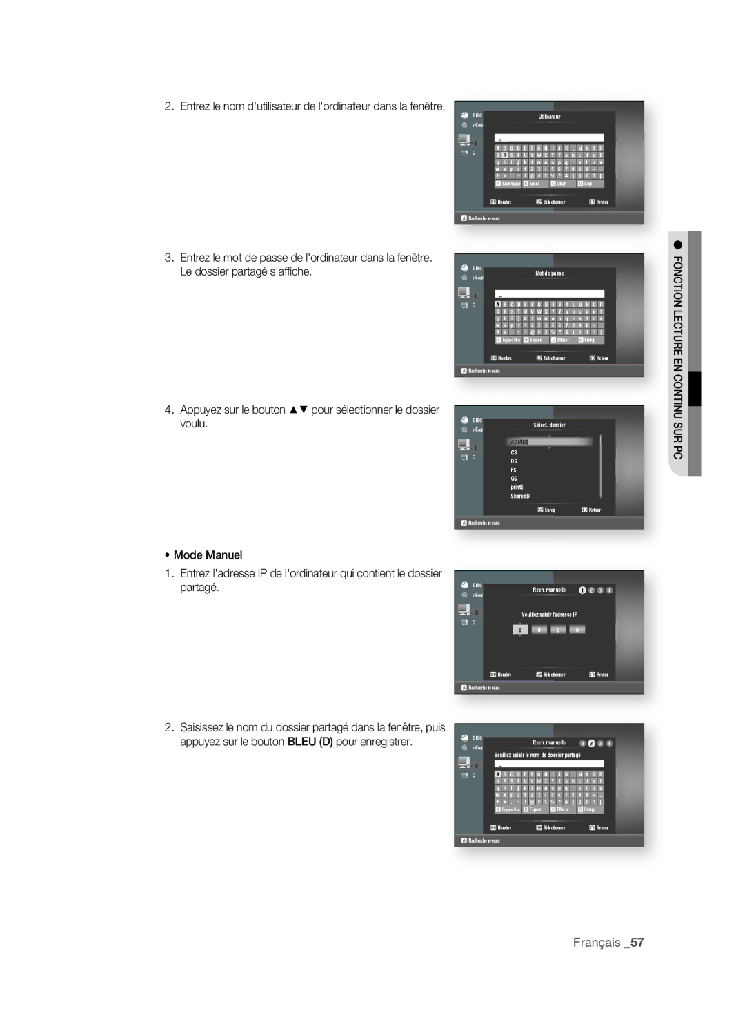 Samsung BD-P4600/XEF manual Appuyez sur le bouton BlEu D pour enregistrer, Disc 