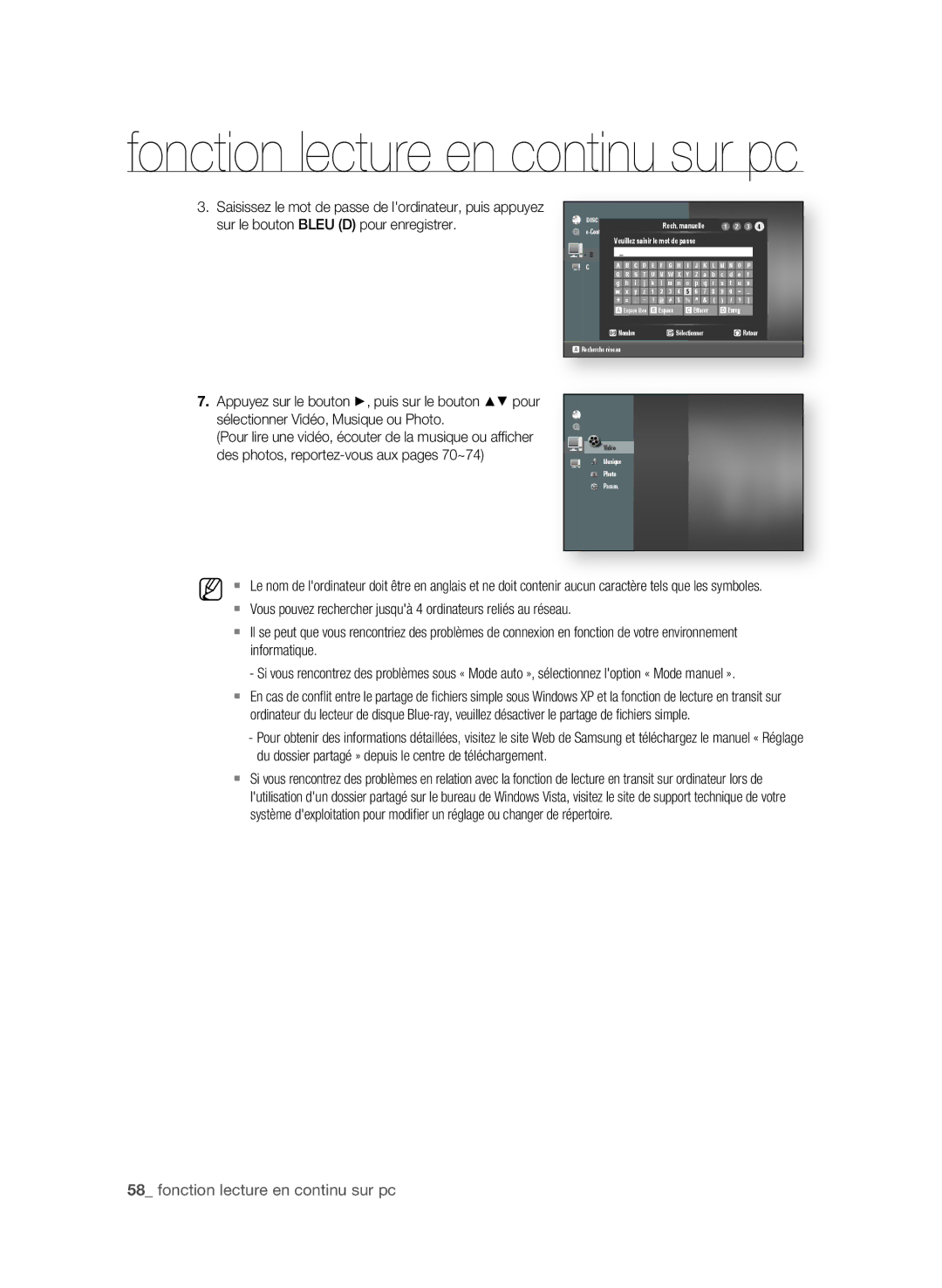 Samsung BD-P4600/XEF manual Rech. manuelle Contents Veuillez saisir le mot de passe 