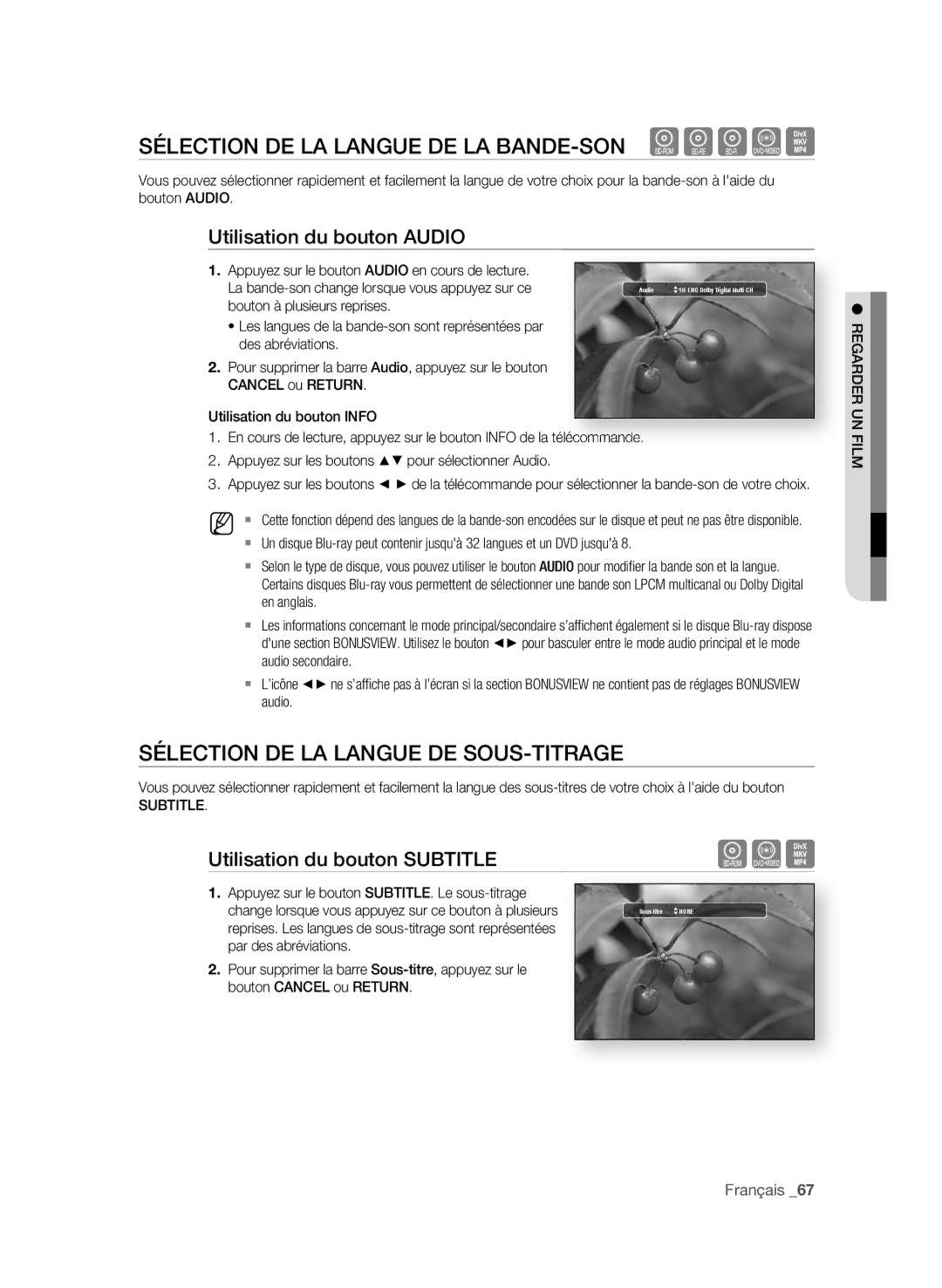 Samsung BD-P4600/XEF manual SélEction DE la languE DE la BanDE-son hgfZ, SélEction DE la languE DE sous-titragE 