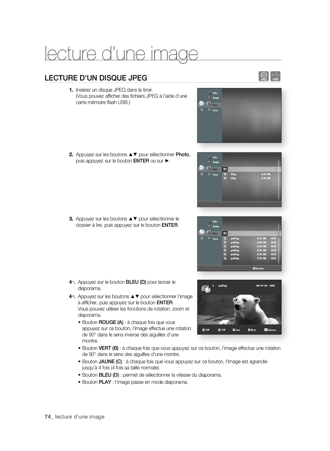 Samsung BD-P4600/XEF manual Lecture dune image, LEcturE Dun DisQuE JPEg 