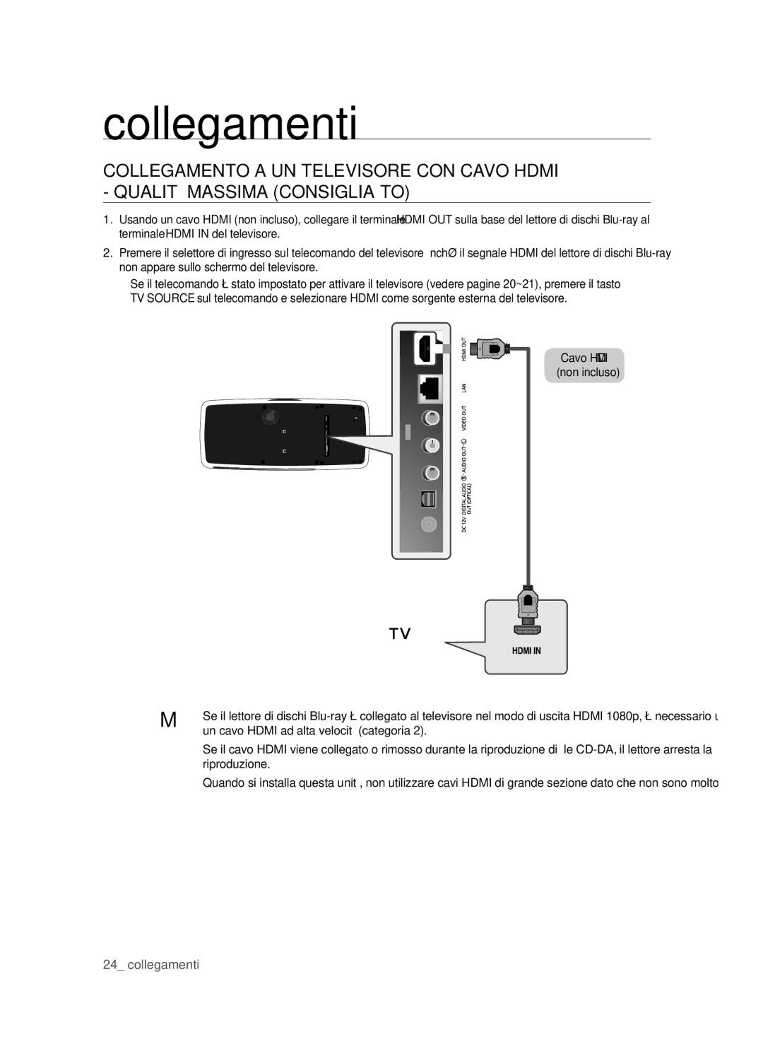 Samsung BD-P4600/XEF manual Un cavo Hdmi ad alta velocità categoria, Riproduzione 