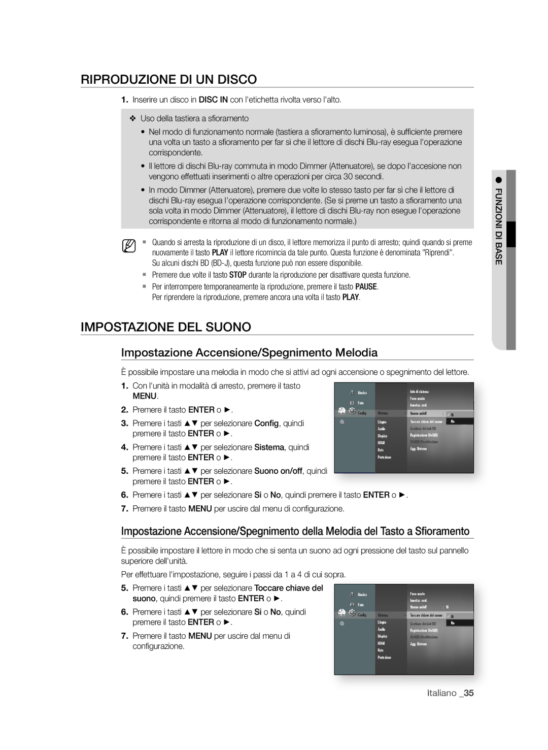 Samsung BD-P4600/XEF Impostazione Accensione/Spegnimento Melodia, Con lunità in modalità di arresto, premere il tasto 