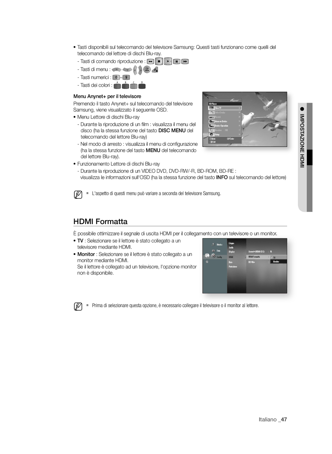 Samsung BD-P4600/XEF manual HDmi formatta, TV Selezionare se il lettore è stato collegato a un, Televisore mediante Hdmi 