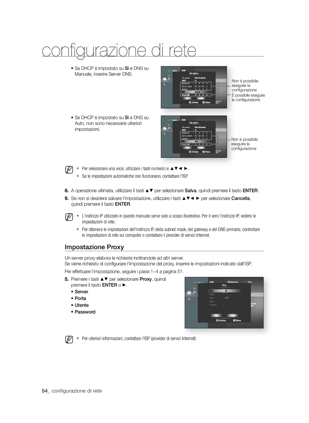 Samsung BD-P4600/XEF manual Impostazione Proxy 