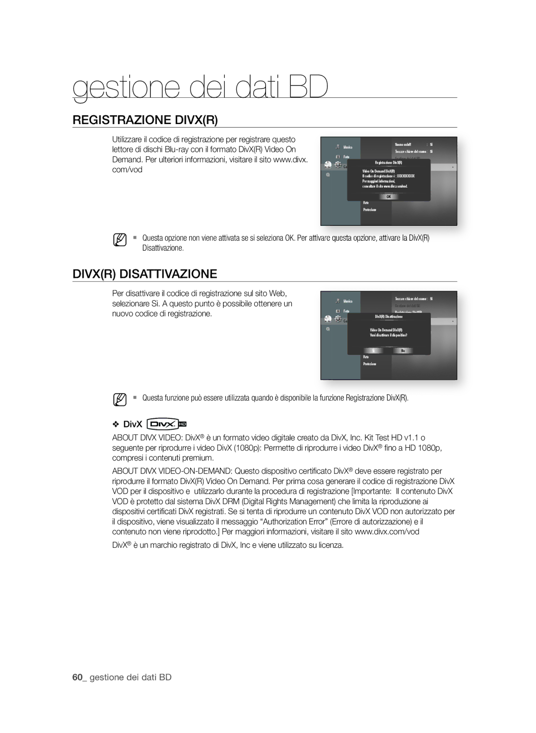 Samsung BD-P4600/XEF RegistrAzione DiVXr, DiVXr DisAttiVAzione, Per disattivare il codice di registrazione sul sito Web 