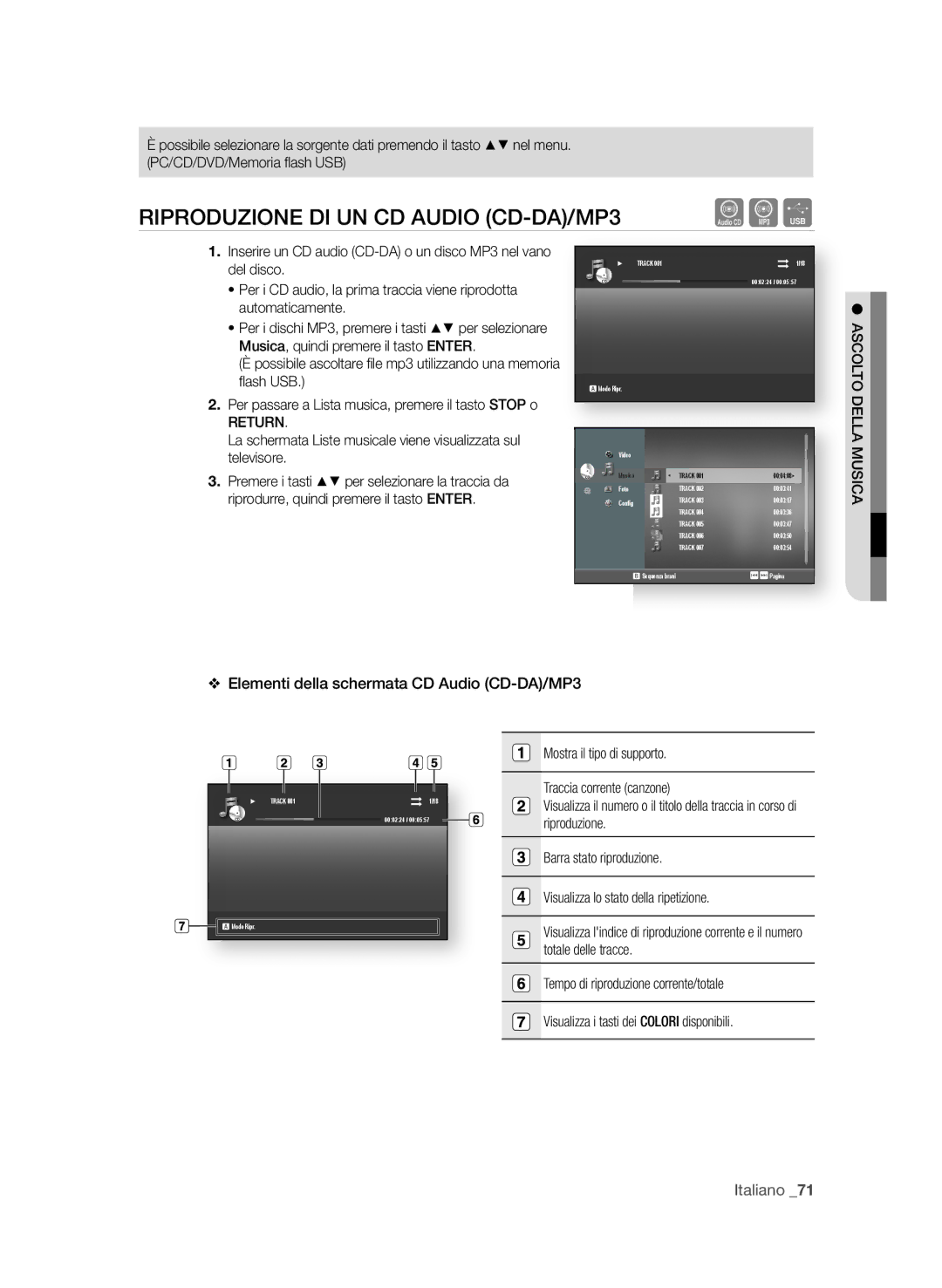 Samsung BD-P4600/XEF manual RiProDuzione Di un cD AuDio cD-DA/mP3, Ascolto DellA musicA 