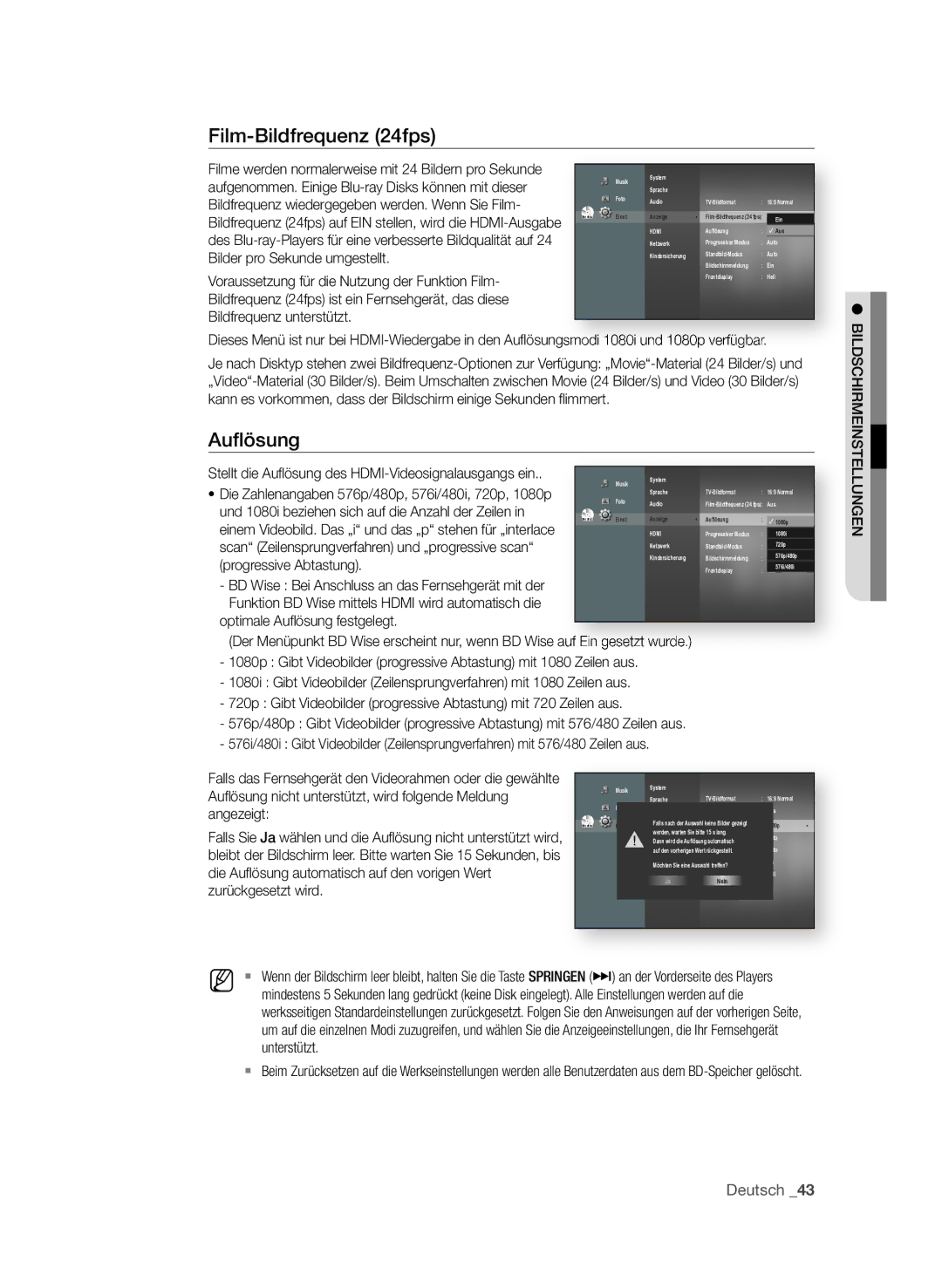 Samsung BD-P4610/XEG manual Film-Bildfrequenz 24fps, Auﬂ ösung 