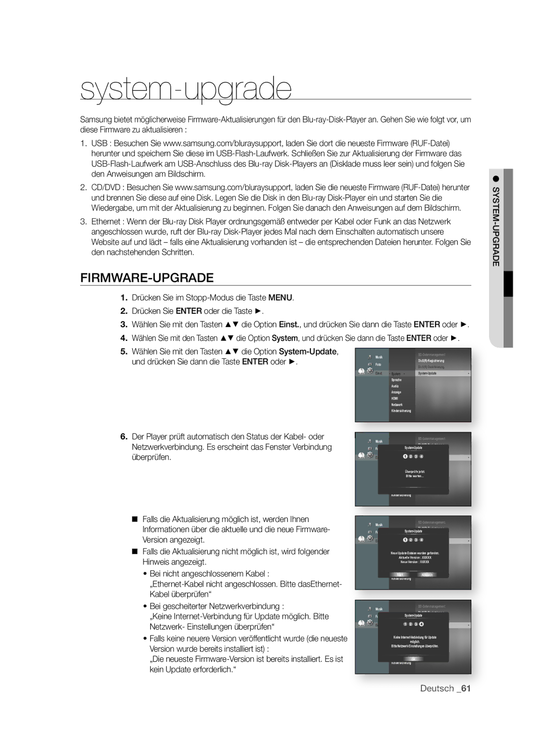 Samsung BD-P4610/XEG manual System-upgrade, FirmWare-uPgrade, SYStem-uPgrade 