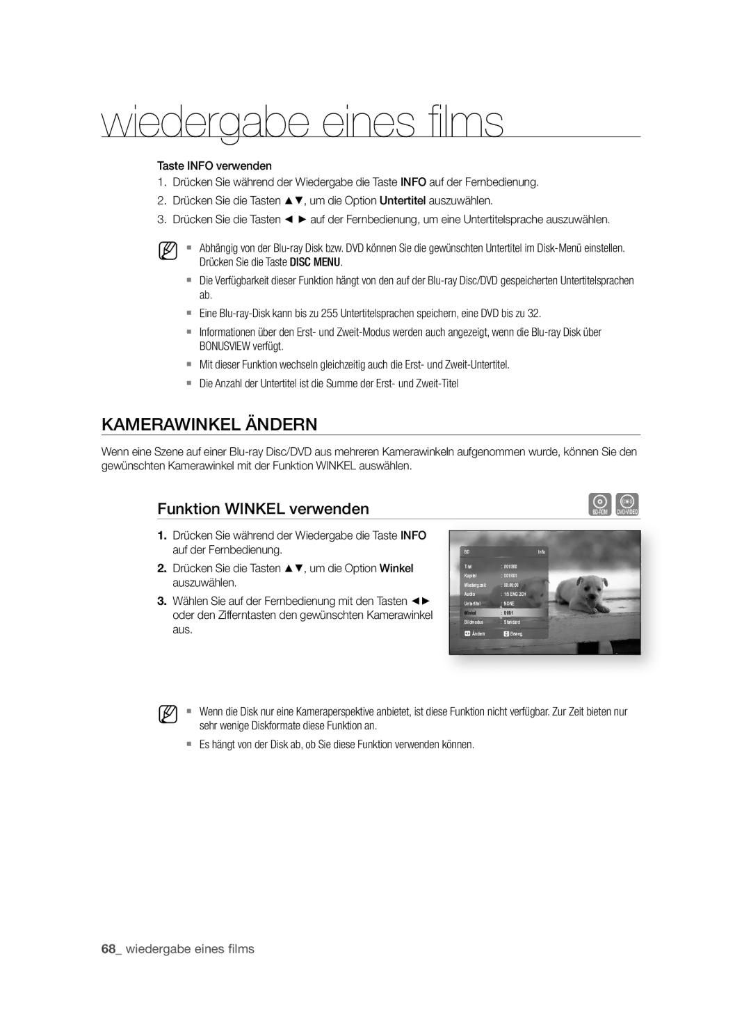 Samsung BD-P4610/XEG manual KameraWinkeL ändern, Funktion WinkeL verwenden, Auszuwählen 