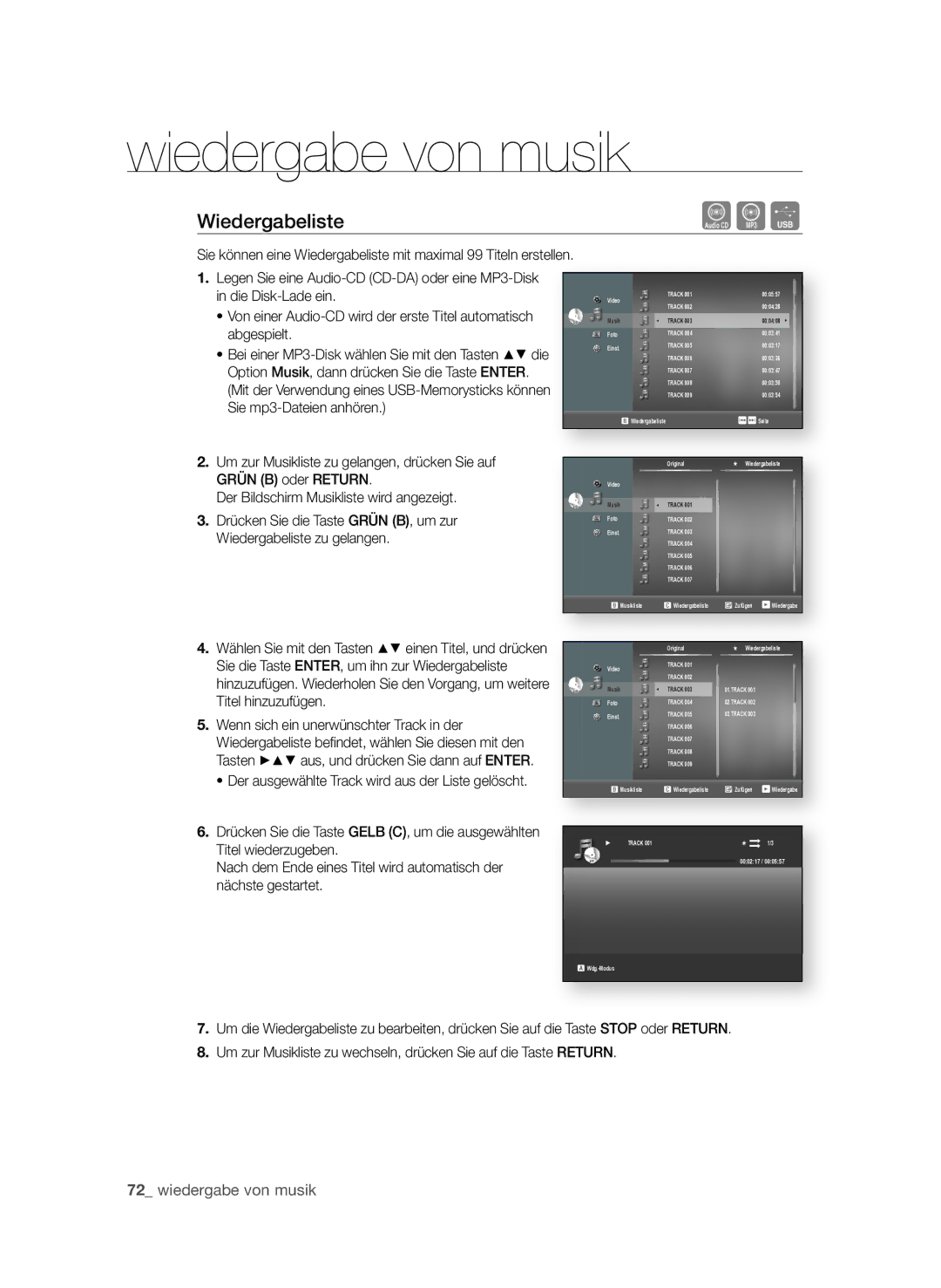 Samsung BD-P4610/XEG manual Wiedergabeliste AF 