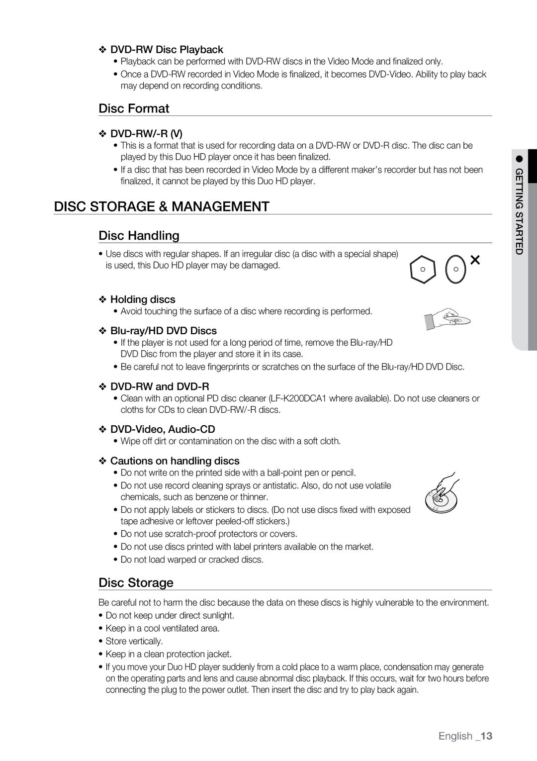 Samsung BD-UP5000 user manual Disc Storage & Management, Disc Format, Disc Handling 