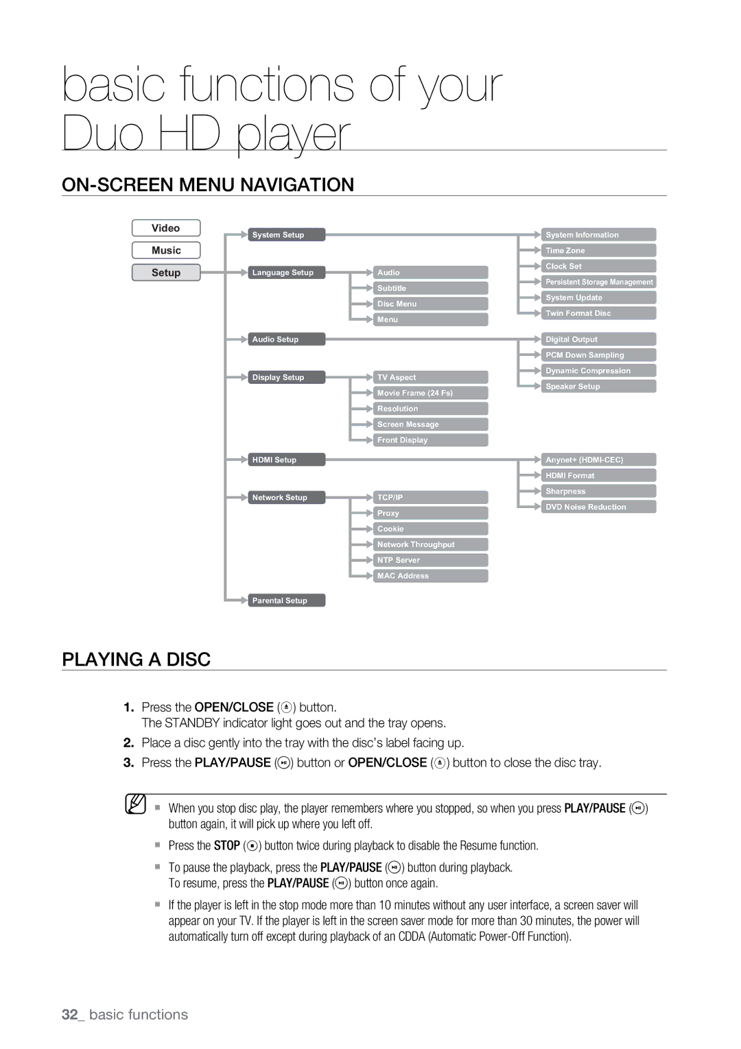 Samsung BD-UP5000 user manual On-Screen Menu Navigation, Playing a Disc 