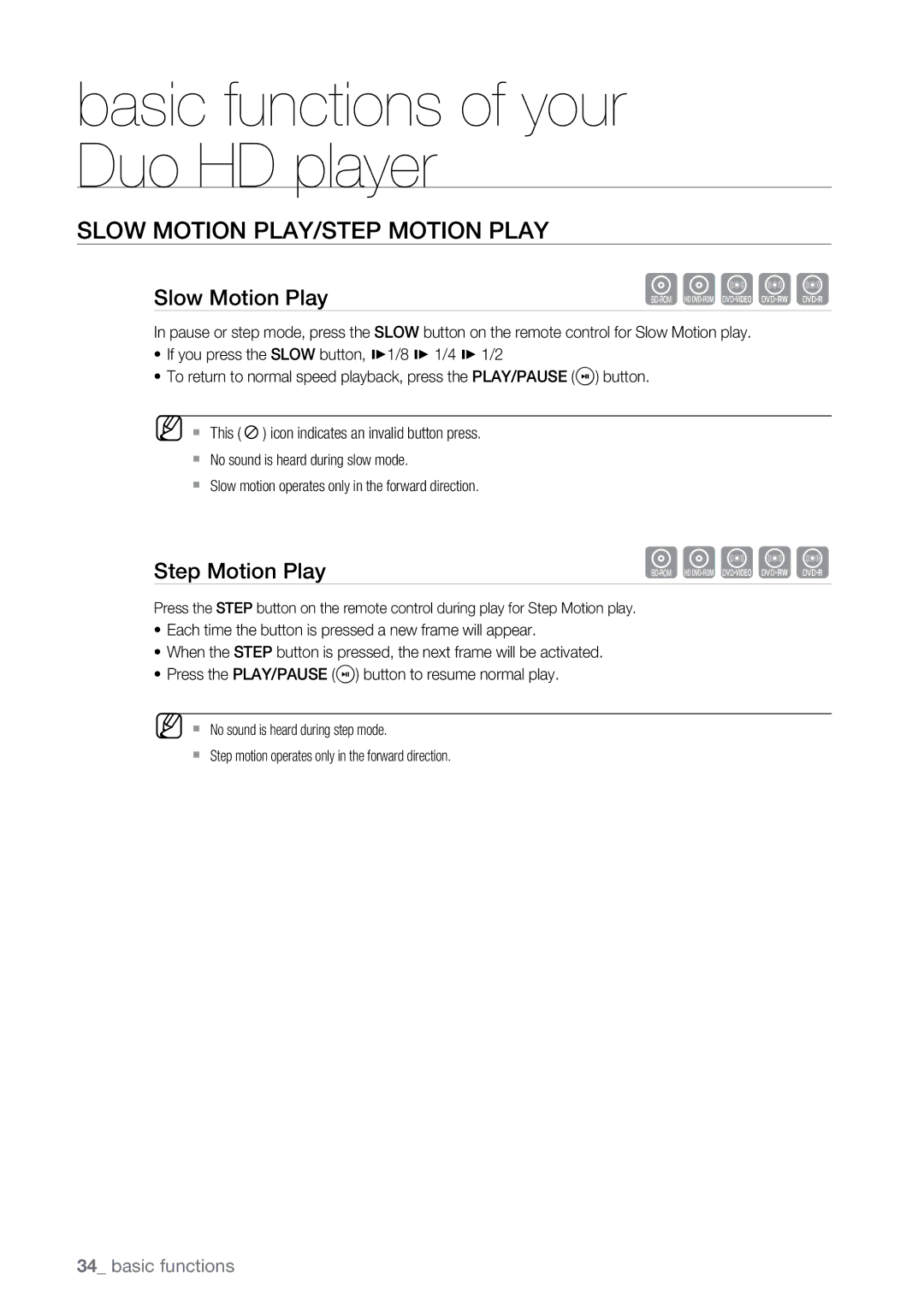 Samsung BD-UP5000 user manual Slow Motion Play/Step Motion Play 