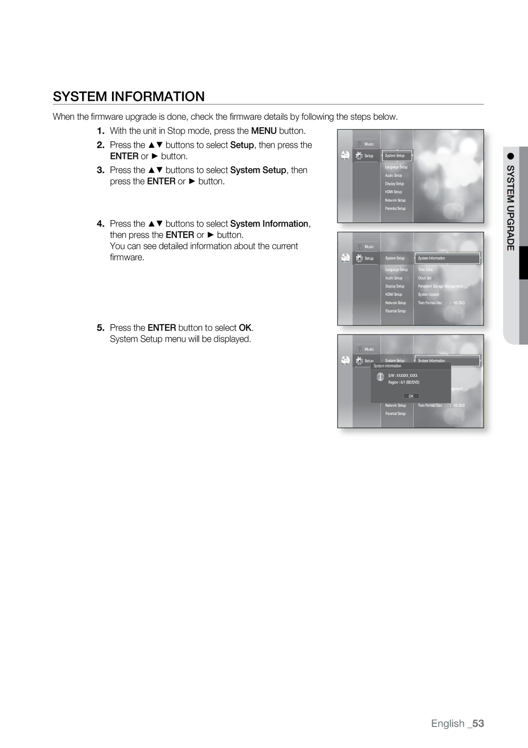 Samsung BD-UP5000 user manual System Information, Umepgrad Syst 