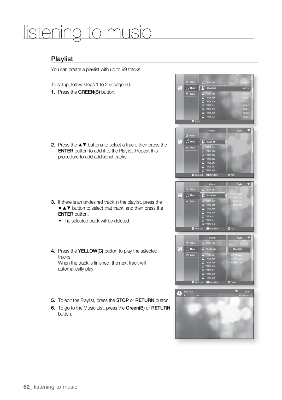 Samsung BD-UP5000 user manual Playlist 