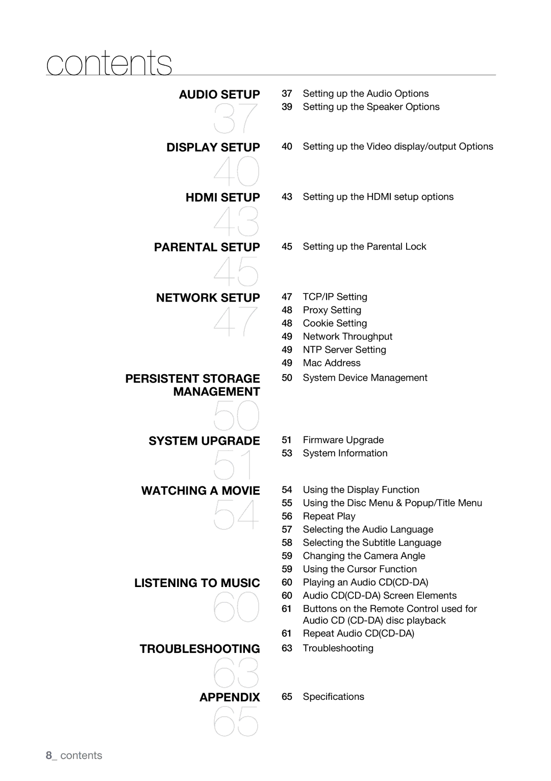 Samsung BD-UP5000 user manual  contents 