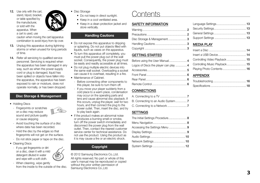 Samsung BD-E5400/ZA, BDE5400 user manual Contents 