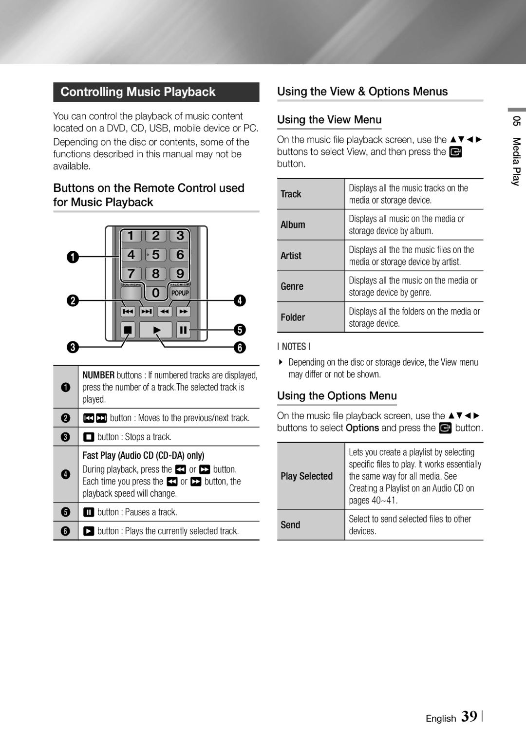 Samsung BDF5900 user manual Controlling Music Playback, Buttons on the Remote Control used for Music Playback 