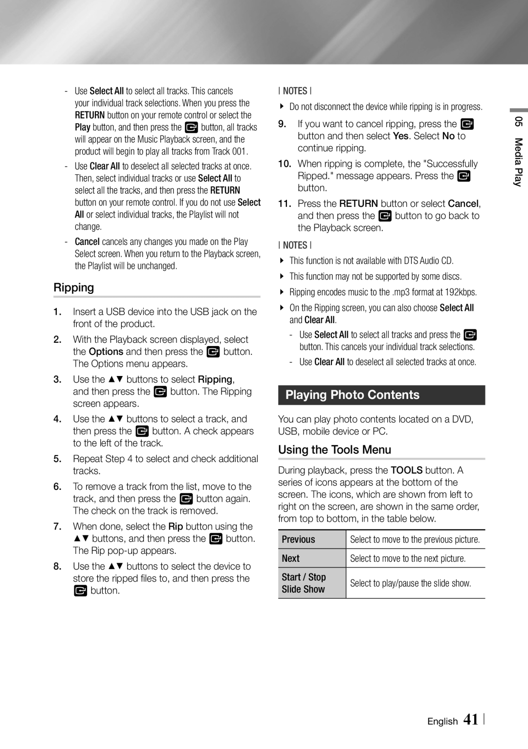 Samsung BDF5900 user manual Playing Photo Contents 