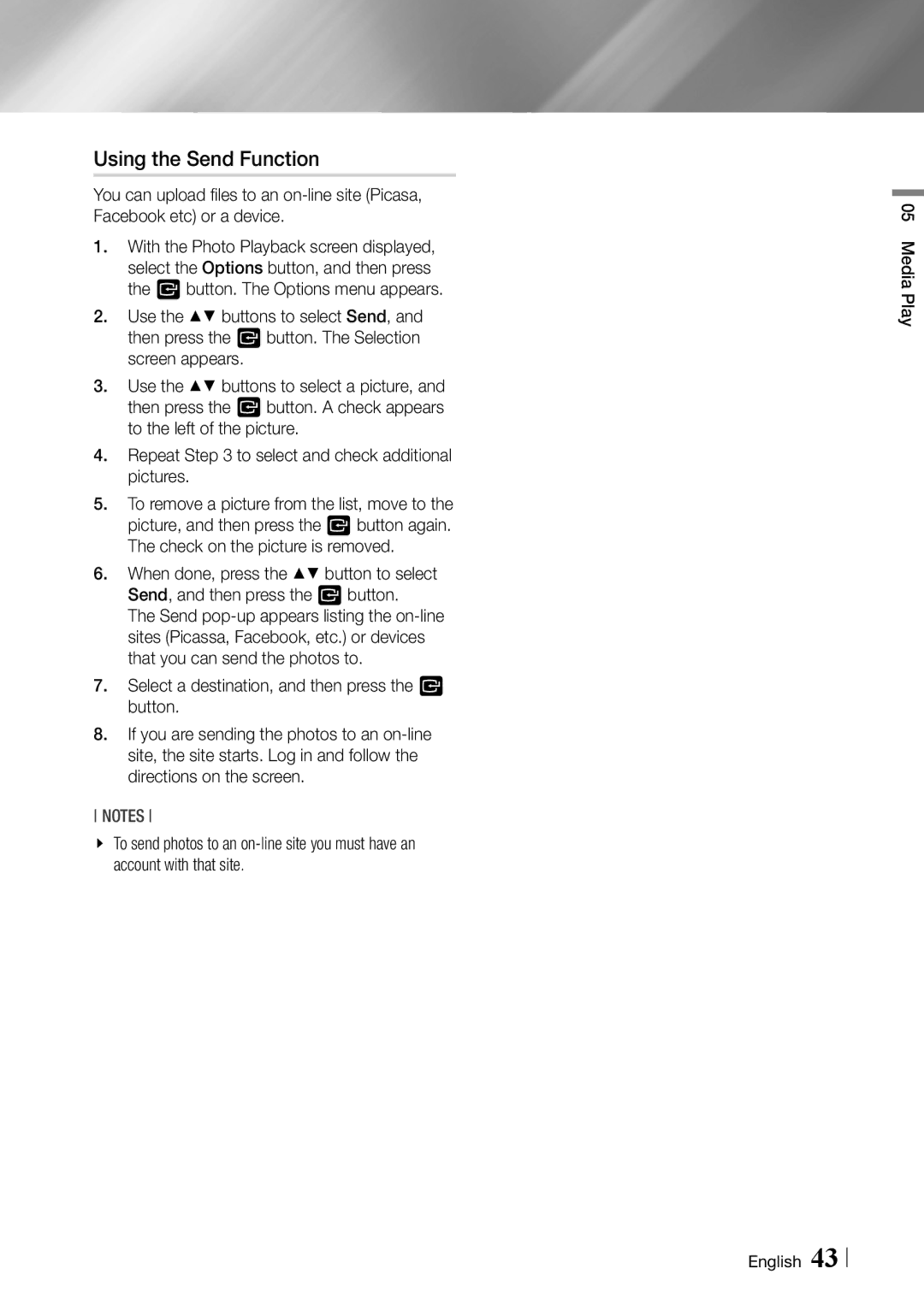 Samsung BDF5900 user manual Using the Send Function 