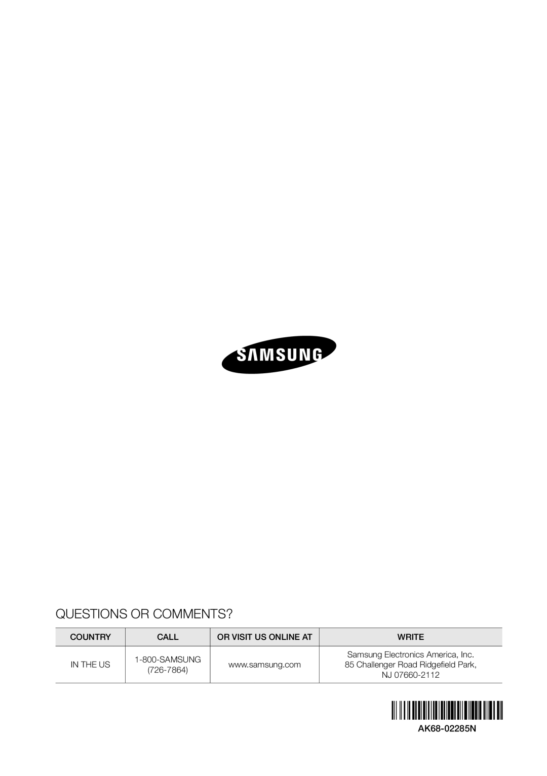 Samsung BDF5900 user manual Questions or COMMENTS? 