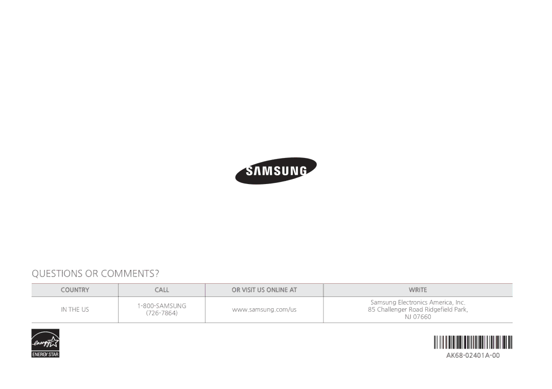 Samsung BDH5100 user manual 726-7864, AK68-02401A-00 