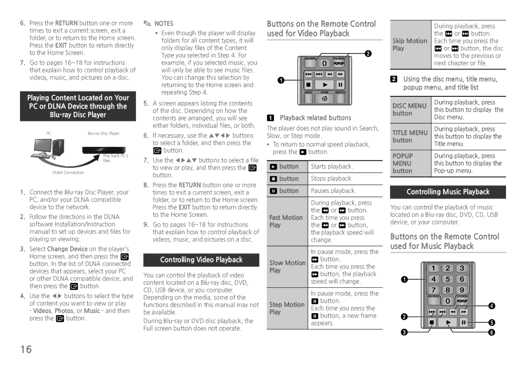 Samsung BDH5100 user manual Controlling Video Playback, Controlling Music Playback 