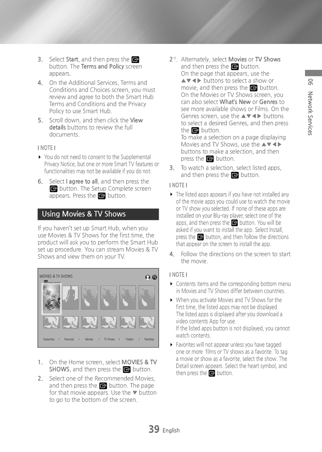 Samsung BDH6500 user manual Using Movies & TV Shows, Follow the directions on the screen to start the movie 