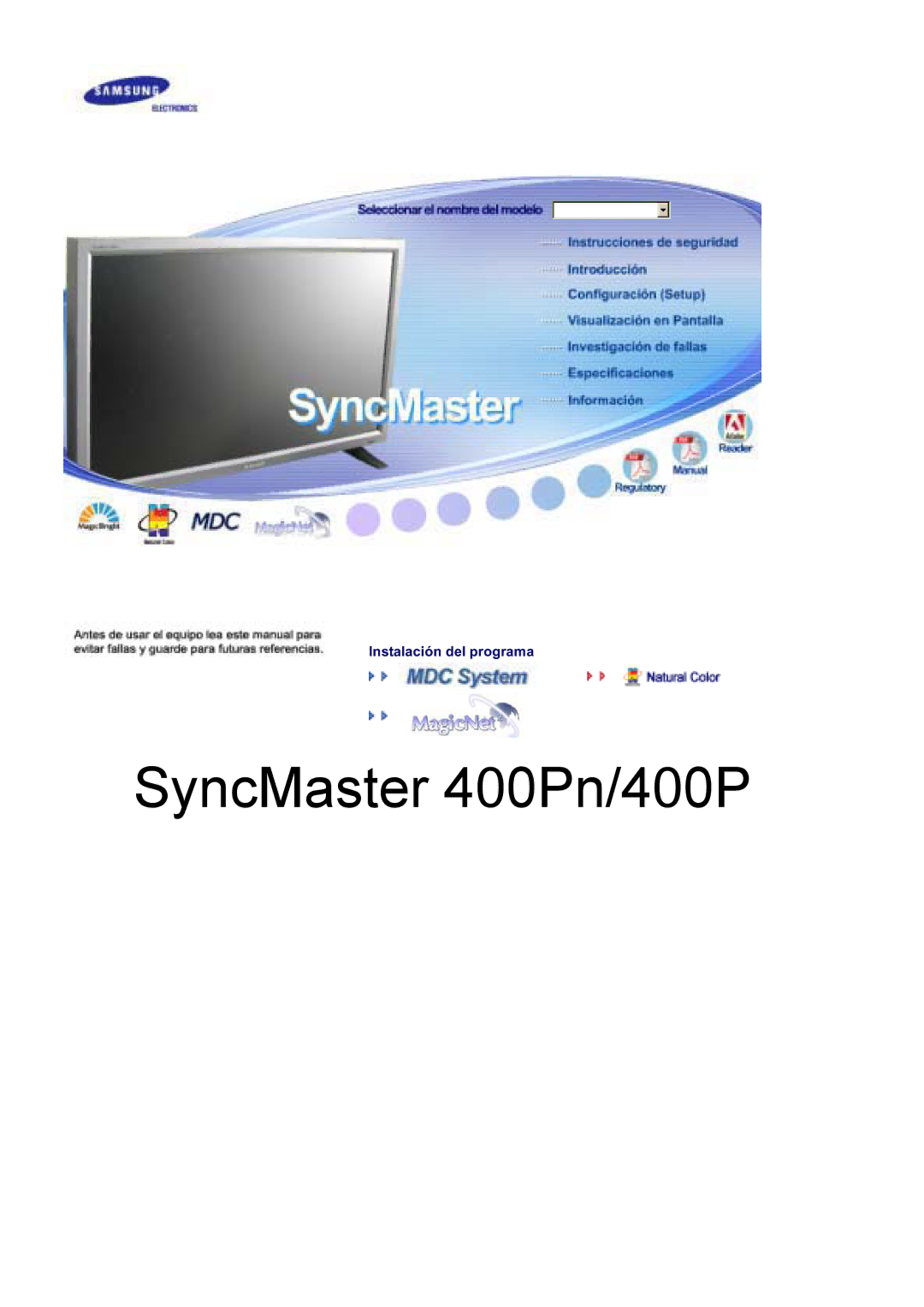 Samsung BE40PSNS/EDC manual SyncMaster 400Pn/SyncMaster 400P 