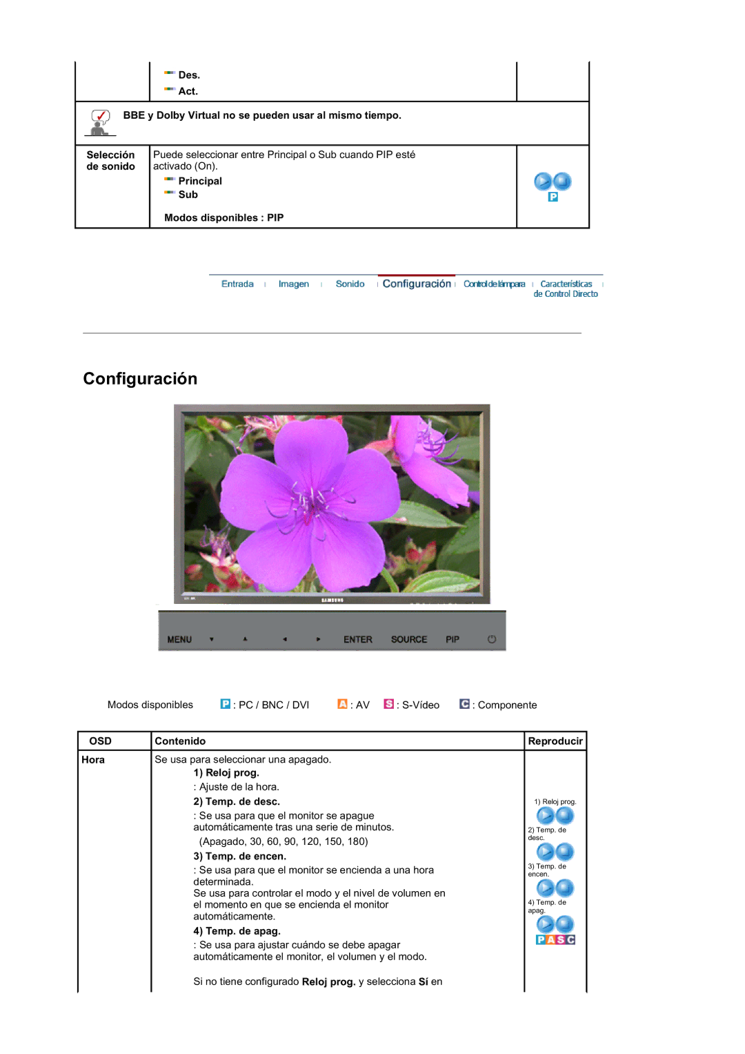 Samsung BE40TSNS/EDC, BE40PSNS/EDC, LS40BEPNSF/EDC manual Configuración 