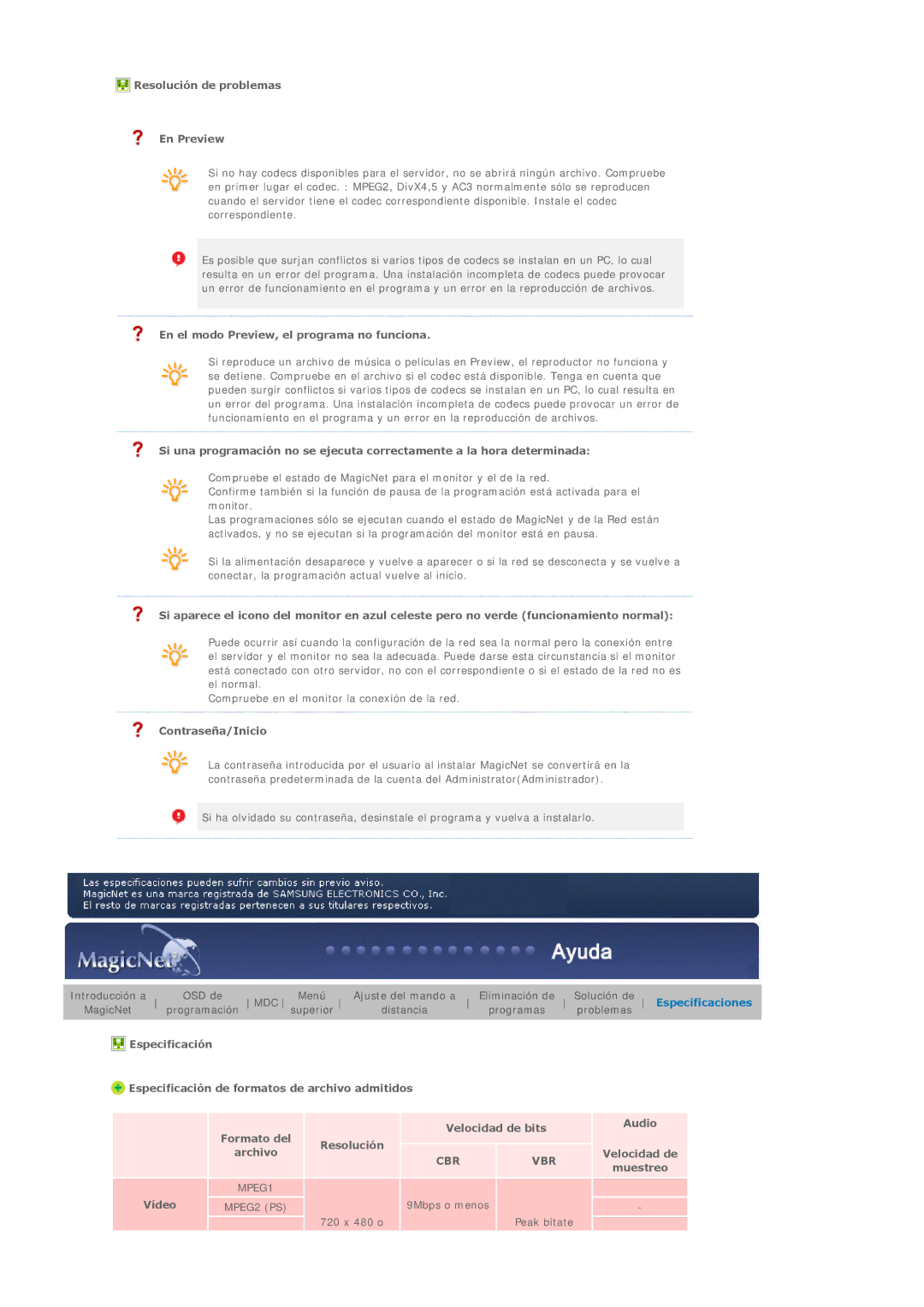 Samsung BE40TSNS/EDC Resolución de problemas En Preview, En el modo Preview, el programa no funciona, Contraseña/Inicio 