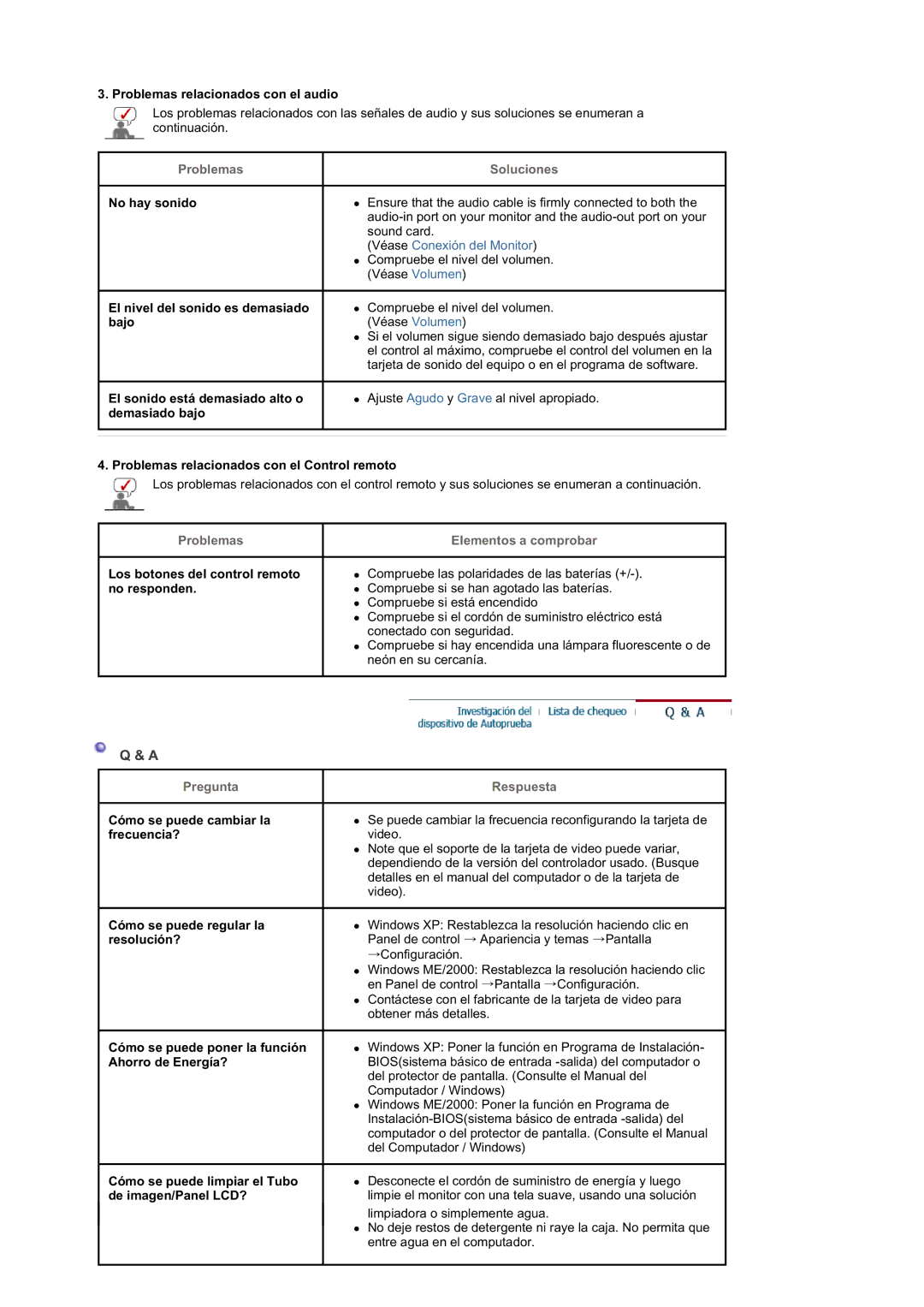 Samsung BE40PSNS/EDC, BE40TSNS/EDC manual Problemas relacionados con el audio, Problemas relacionados con el Control remoto 