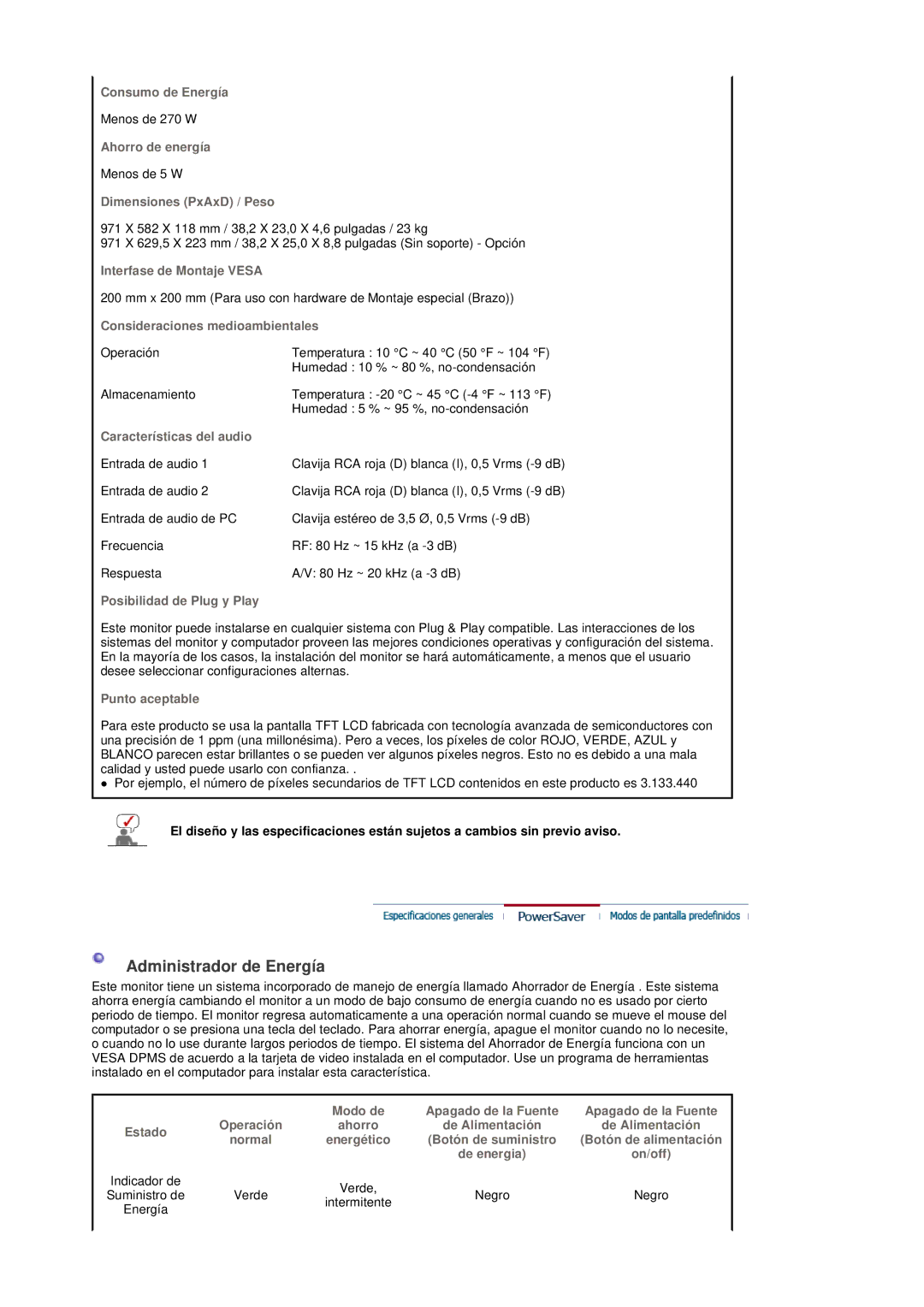 Samsung BE40PSNS/EDC, BE40TSNS/EDC, LS40BEPNSF/EDC manual Negro Intermitente Energía 