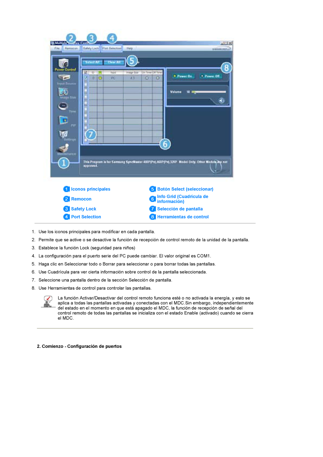 Samsung BE40PSNS/EDC, BE40TSNS/EDC, LS40BEPNSF/EDC manual Comienzo Configuración de puertos 