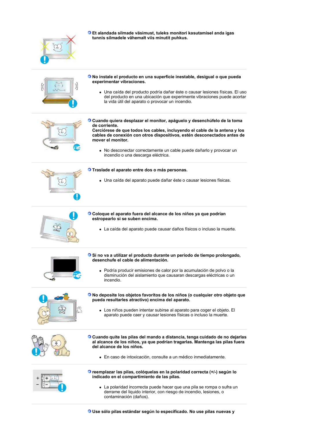 Samsung LS40BEPNSF/EDC, BE40PSNS/EDC, BE40TSNS/EDC manual Traslade el aparato entre dos o más personas 