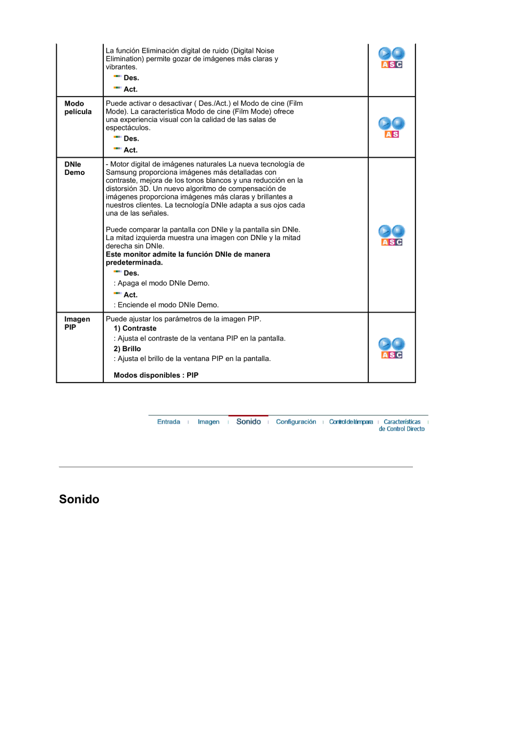 Samsung LS40BEPNSF/EDC, BE40PSNS/EDC, BE40TSNS/EDC manual Sonido 