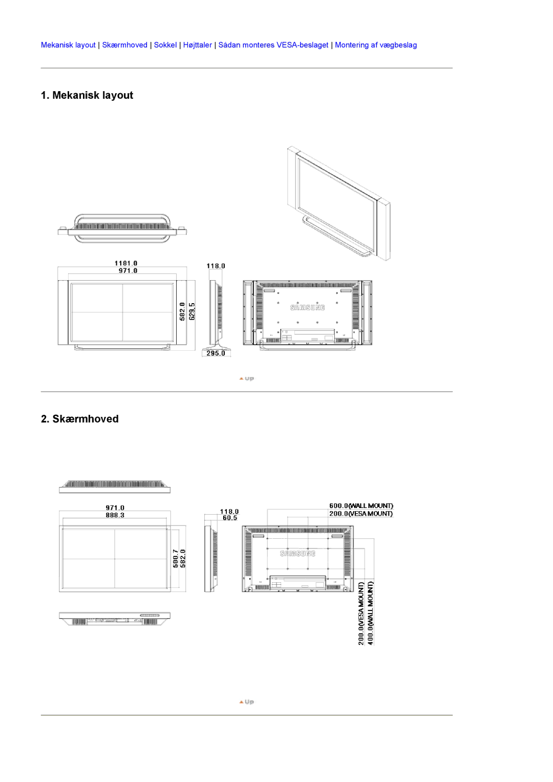 Samsung BE40PSNS/EDC, BE40TSNS/EDC, LS40BEPNSF/EDC manual Mekanisk layout Skærmhoved 