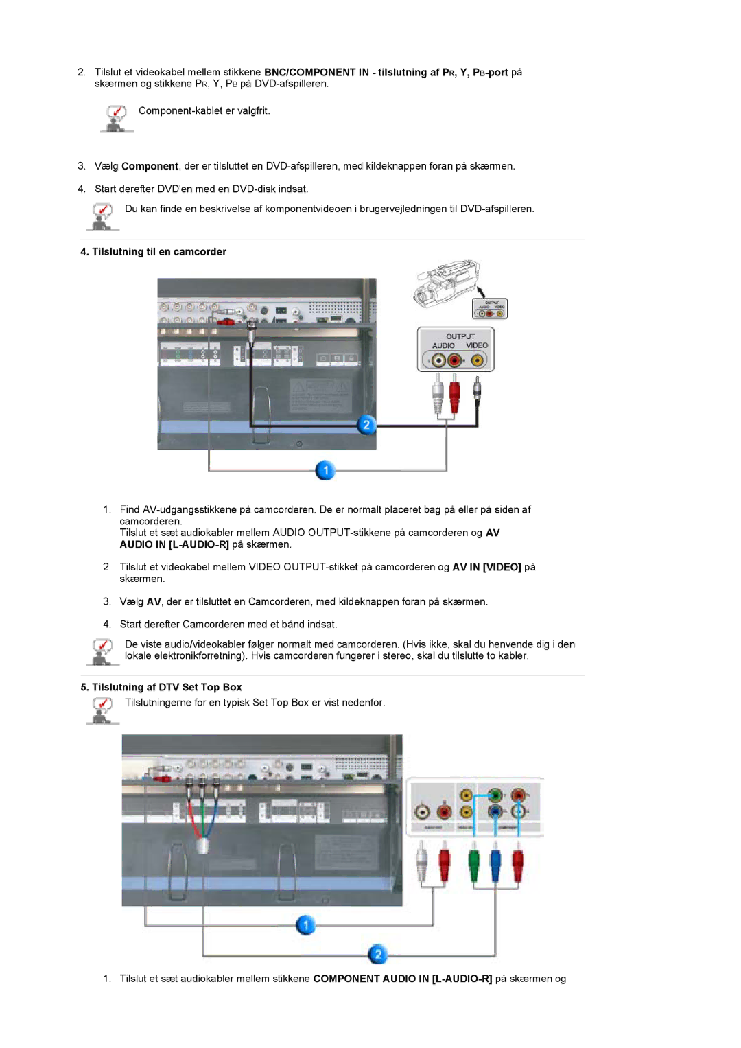 Samsung BE40TSNS/EDC manual Tilslutning til en camcorder, Audio in L-AUDIO-R på skærmen, Tilslutning af DTV Set Top Box 