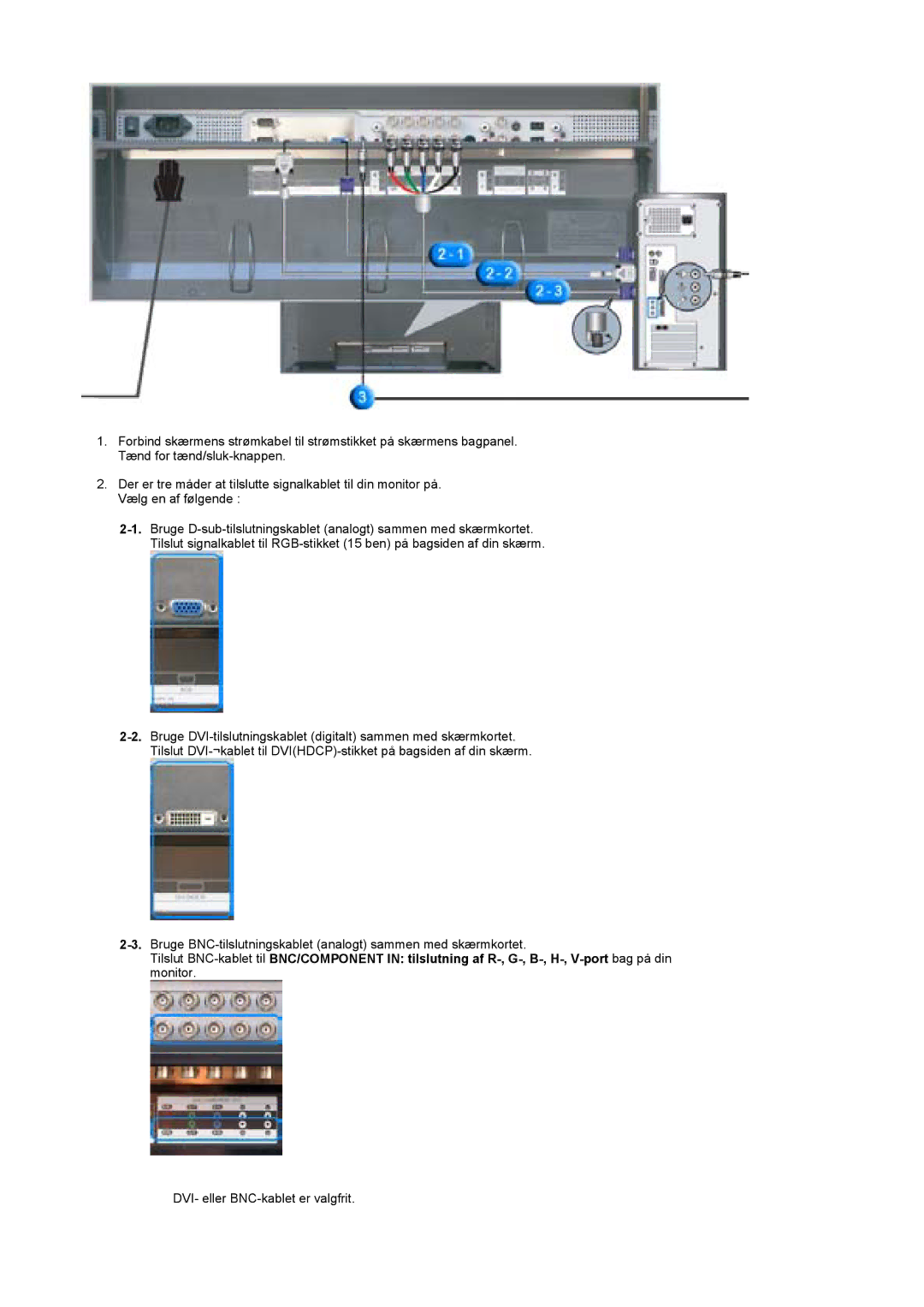 Samsung BE40PSNS/EDC, BE40TSNS/EDC, LS40BEPNSF/EDC manual DVI- eller BNC-kablet er valgfrit 