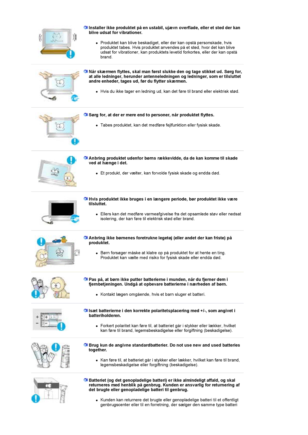 Samsung LS40BEPNSF/EDC, BE40PSNS/EDC, BE40TSNS/EDC manual Kontakt lægen omgående, hvis et barn sluger et batteri 