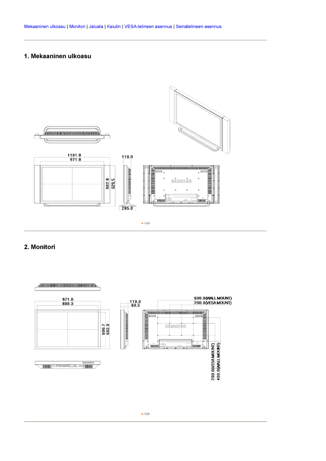 Samsung BE40PSNS/EDC, BE40TSNS/EDC, LS40BEPNSF/EDC manual Mekaaninen ulkoasu Monitori 