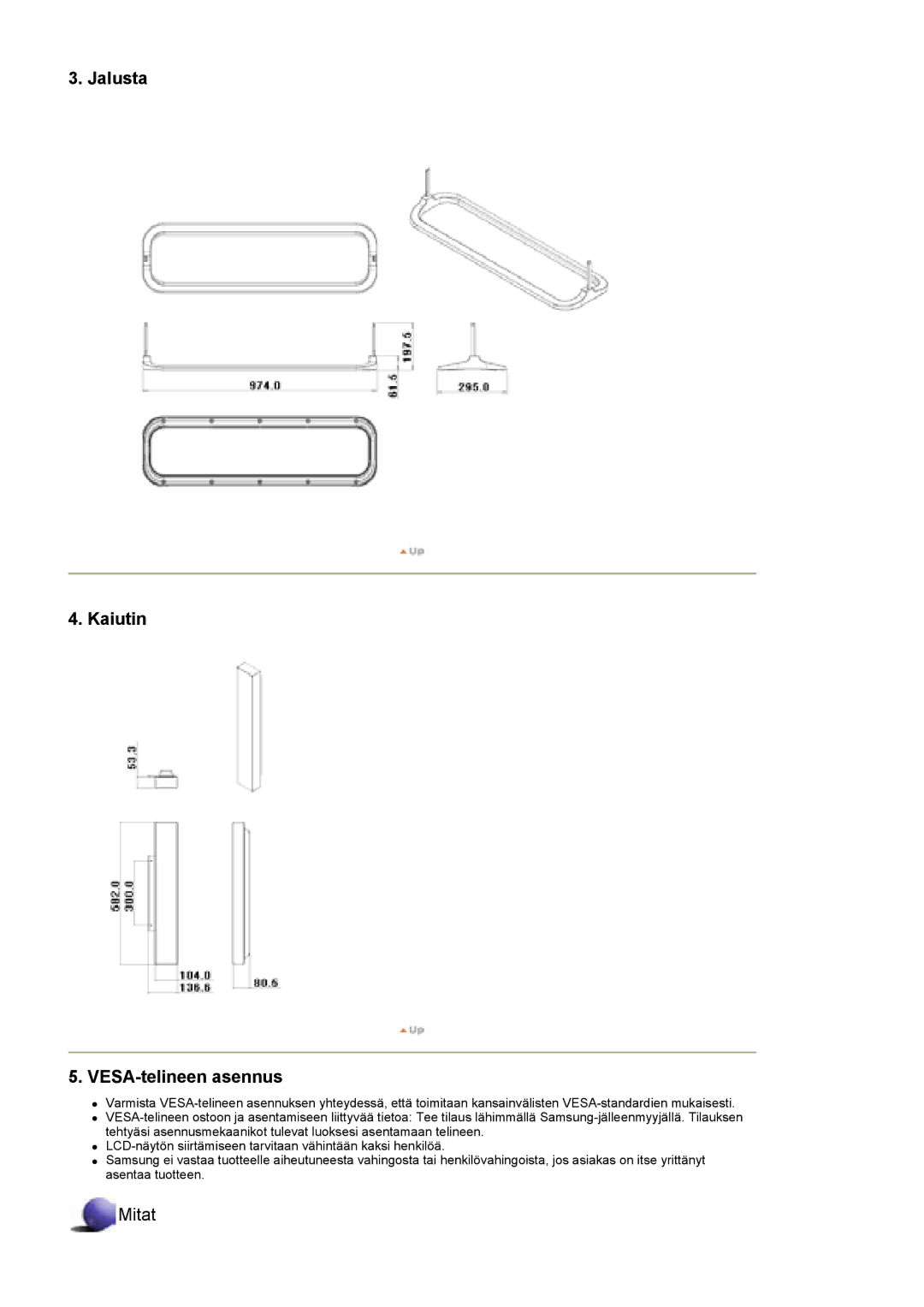 Samsung BE40TSNS/EDC, BE40PSNS/EDC, LS40BEPNSF/EDC manual Jalusta Kaiutin VESA-telineen asennus 