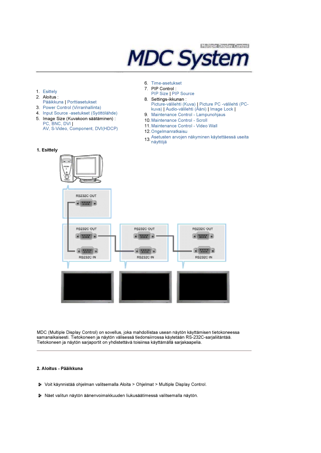 Samsung BE40TSNS/EDC, BE40PSNS/EDC, LS40BEPNSF/EDC manual Esittely, Aloitus Pääikkuna 