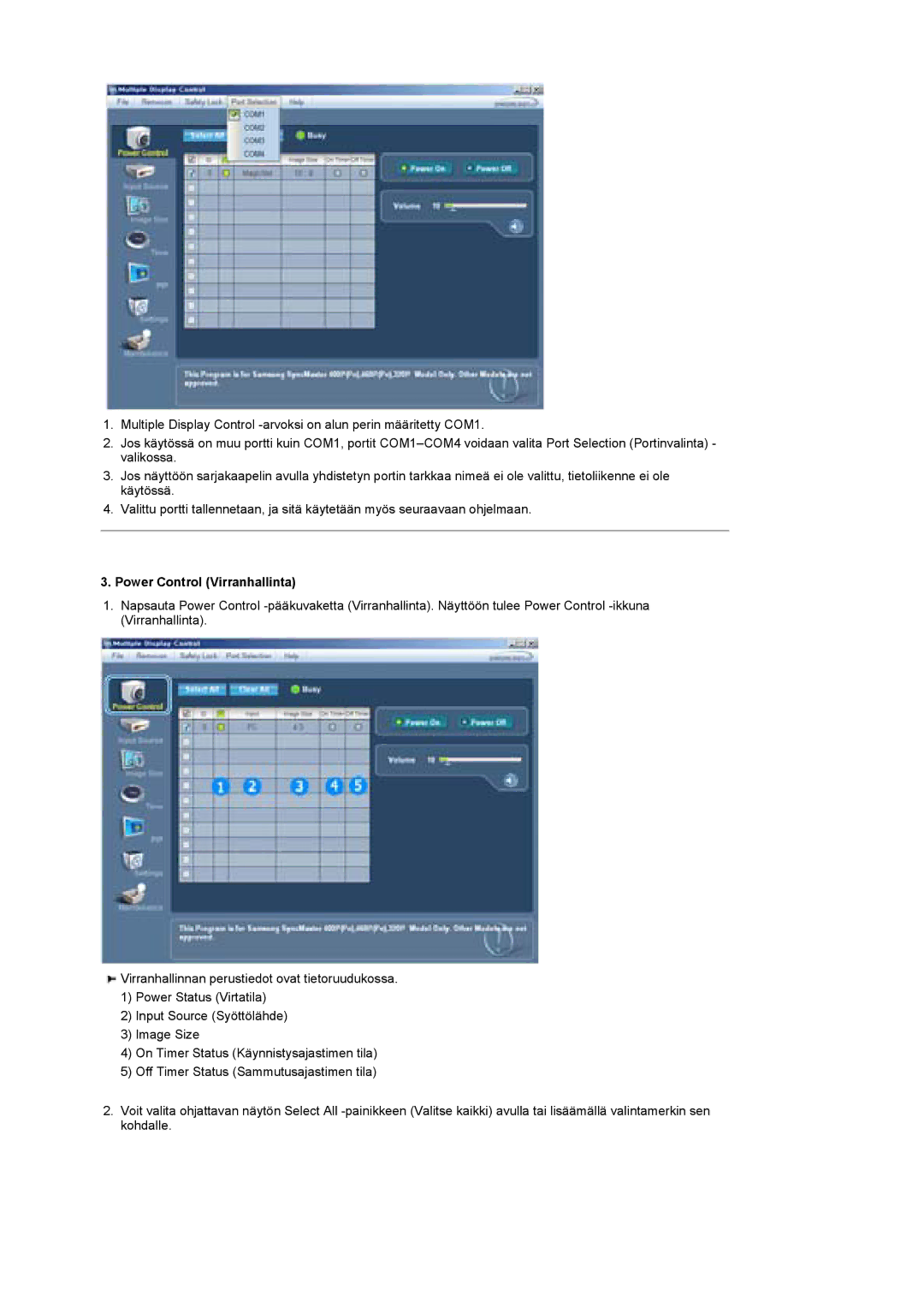 Samsung BE40PSNS/EDC, BE40TSNS/EDC, LS40BEPNSF/EDC manual Power Control Virranhallinta 