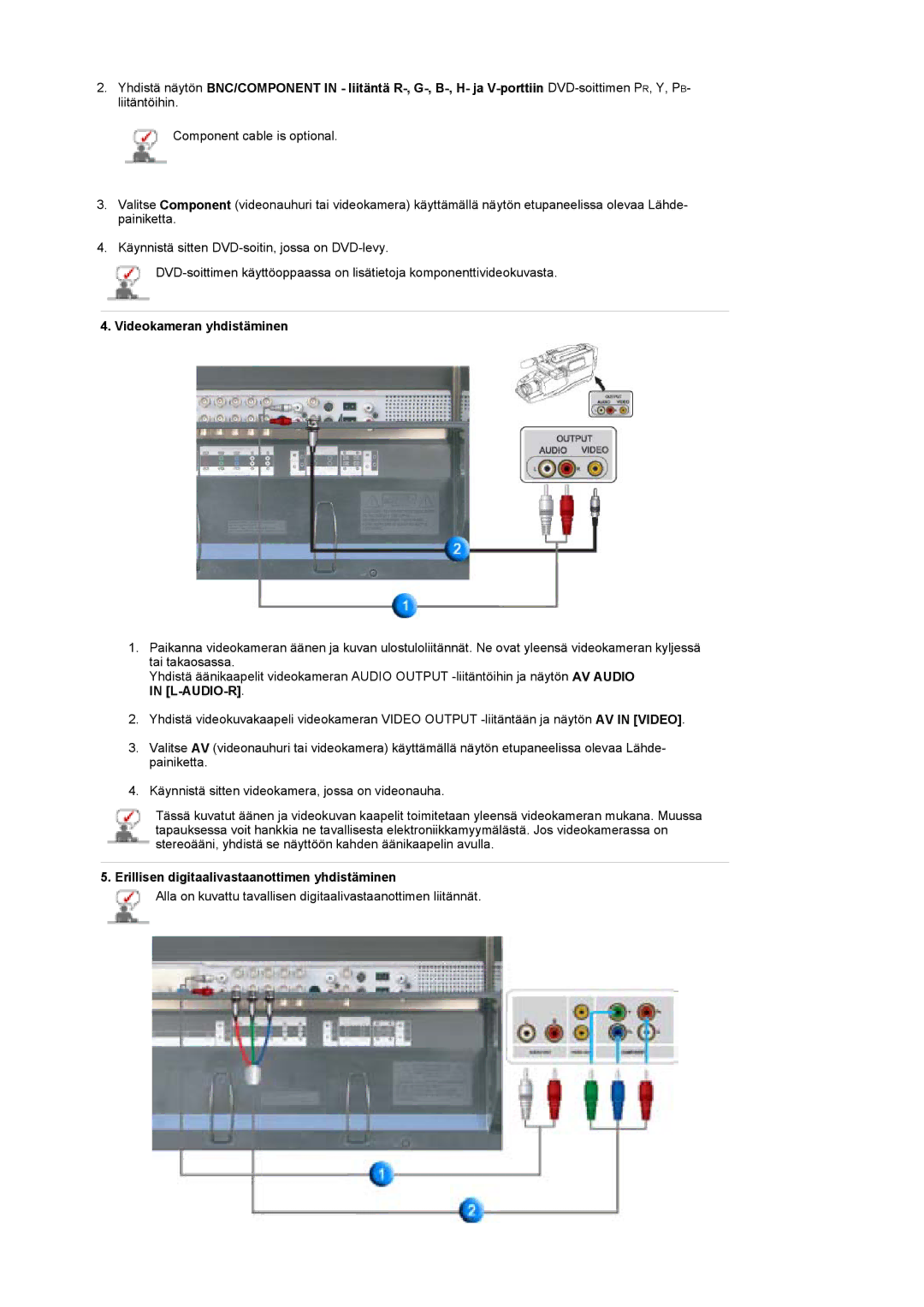 Samsung LS40BEPNSF/EDC, BE40PSNS/EDC, BE40TSNS/EDC manual Videokameran yhdistäminen 