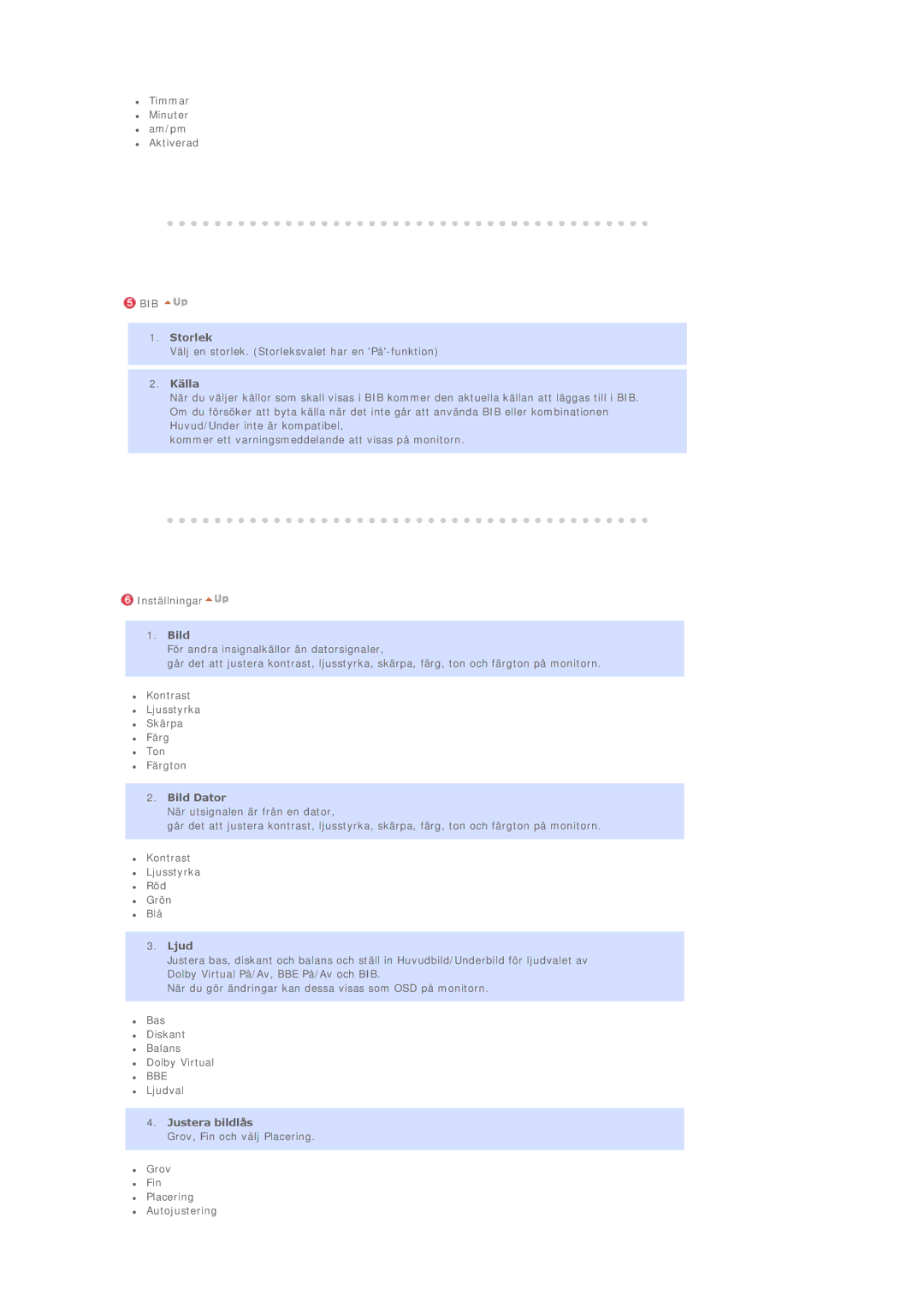 Samsung BE40PSNS/EDC, BE40TSNS/EDC, LS40BEPNSF/EDC manual Storlek, Källa, Bild Dator, Ljud, Justera bildlås 