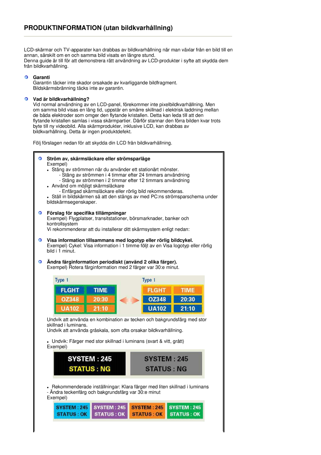 Samsung LS40BEPNSF/EDC, BE40PSNS/EDC, BE40TSNS/EDC manual Produktinformation utan bildkvarhållning 