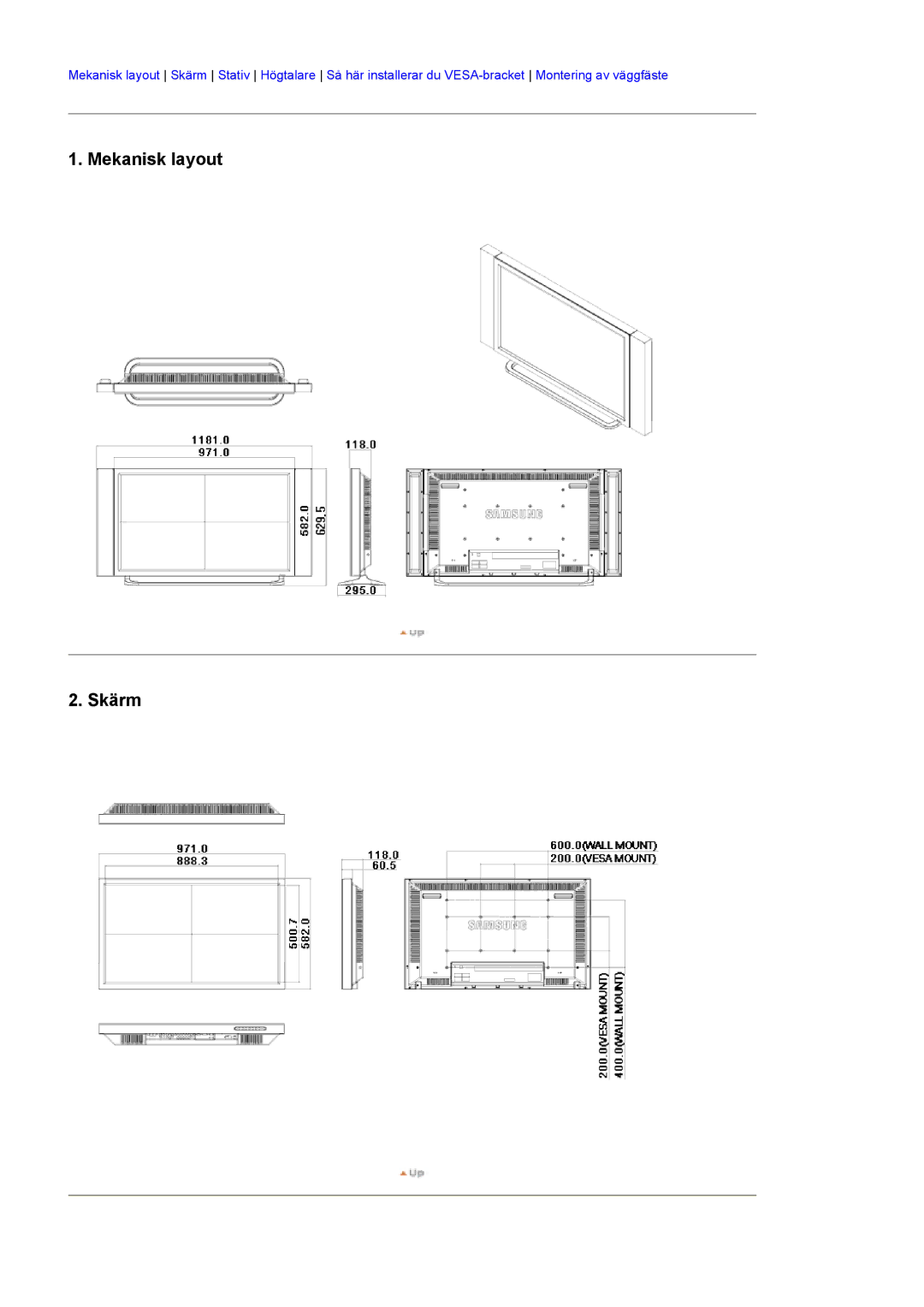 Samsung BE40PSNS/EDC, BE40TSNS/EDC, LS40BEPNSF/EDC manual Mekanisk layout Skärm 