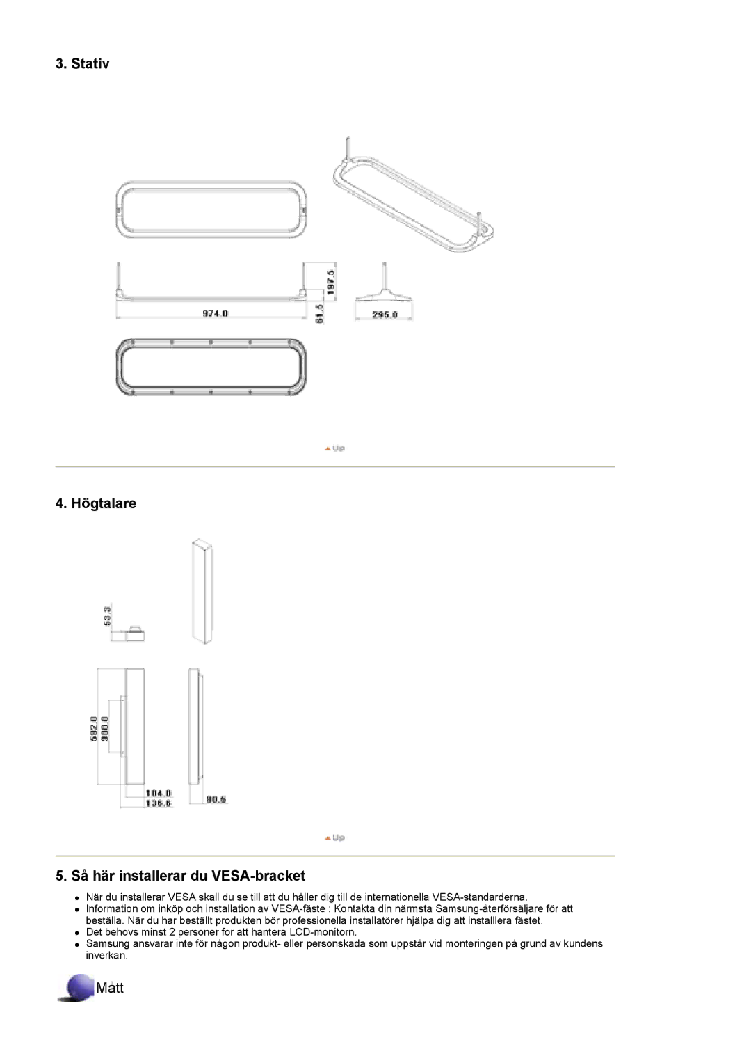 Samsung BE40TSNS/EDC, BE40PSNS/EDC, LS40BEPNSF/EDC manual Stativ Högtalare Så här installerar du VESA-bracket 