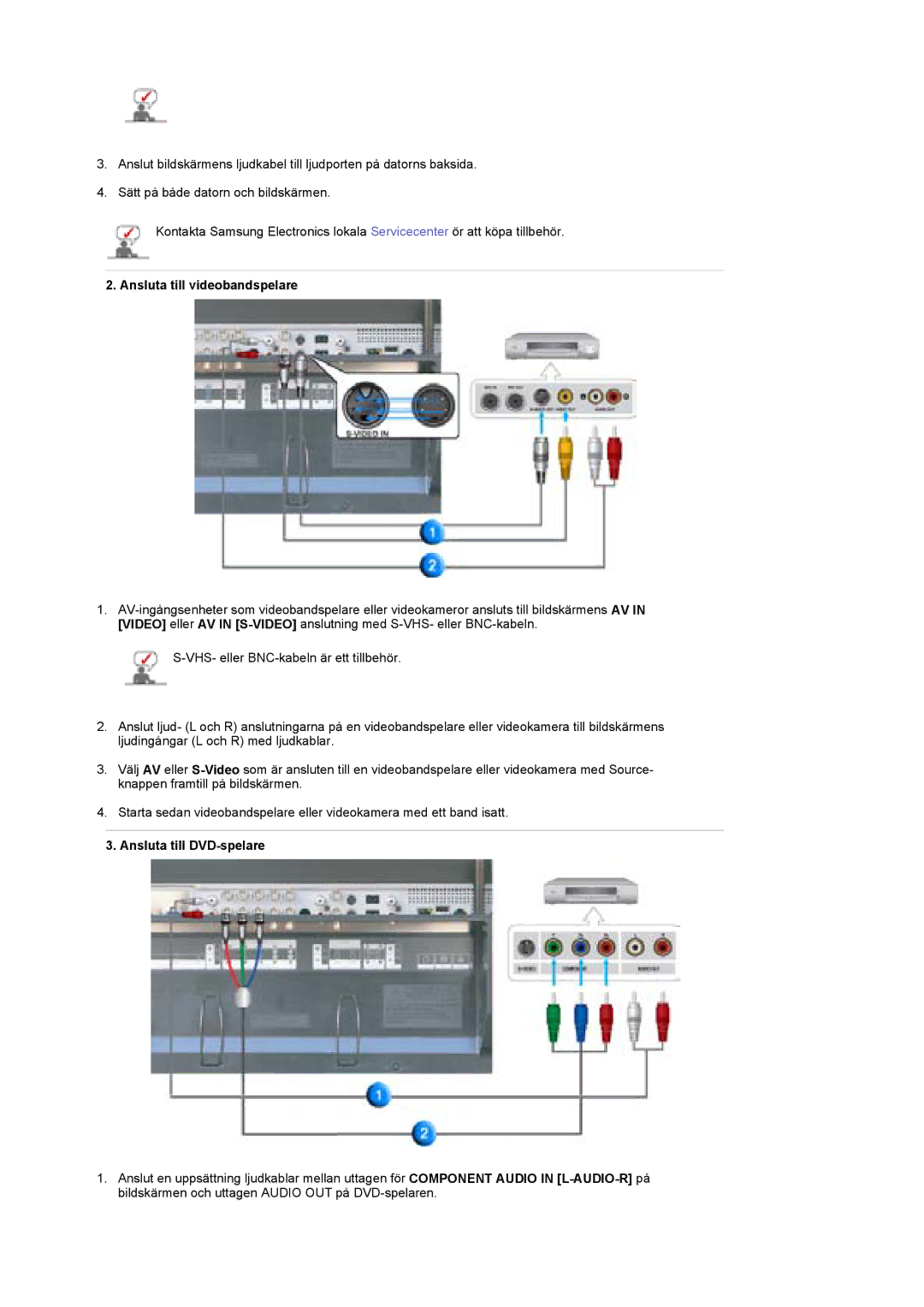 Samsung BE40PSNS/EDC, BE40TSNS/EDC, LS40BEPNSF/EDC manual Ansluta till videobandspelare, Ansluta till DVD-spelare 